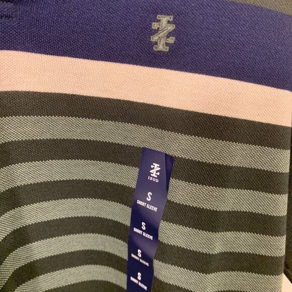 Izod Mens Small Deep Forest Striped Advantage Performance Polo Shirt - Picture 3 of 5